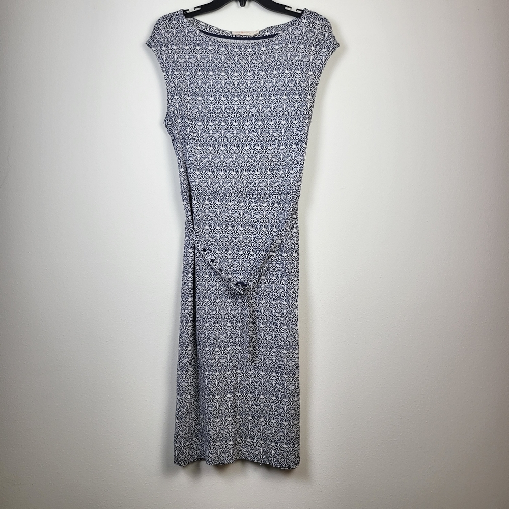 Tory Burch White and Navy Printed Sheath Dress